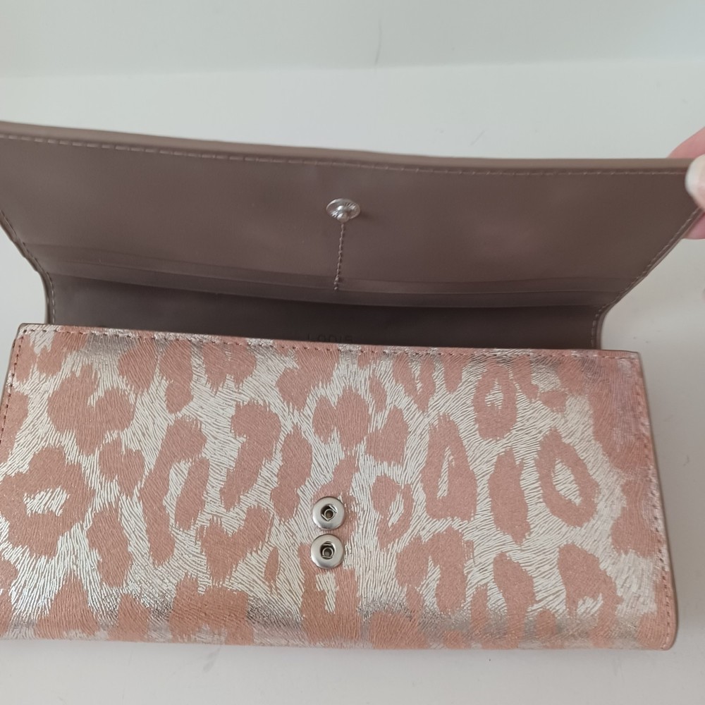 Lodis Metallic Animal Leopard Print Wallet Clutch Peach Pink Silver‎ Bi-Fold - Picture 7 of 10